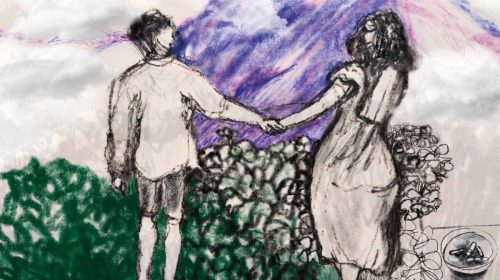 Devi Ganguly's artwork depicting a consensual romantic relationship set in the mountains