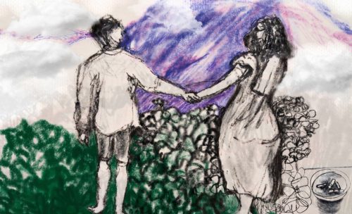 Devi Ganguly's artwork depicting a consensual romantic relationship set in the mountains